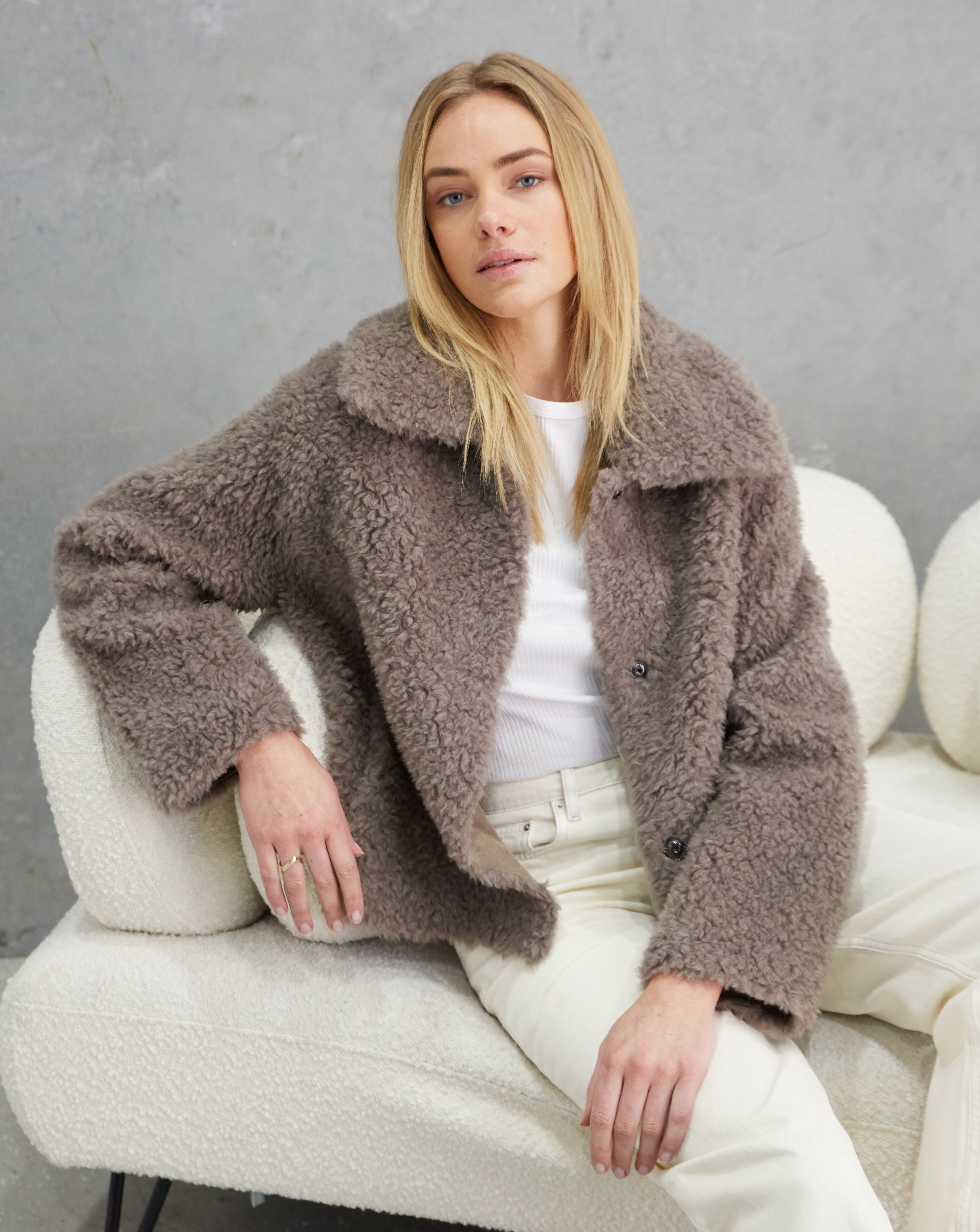 Kira Wool Teddy Jacket Mushroom – Birds of a Feather Couture
