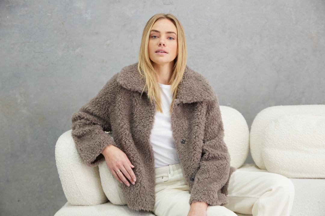 Kira Wool Teddy Jacket  Mushroom