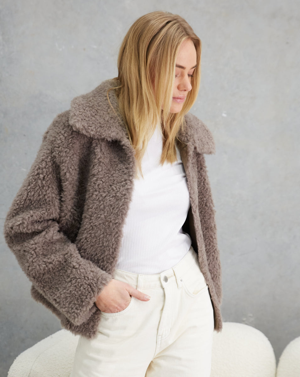Kira Wool Teddy Jacket Mushroom – Birds of a Feather Couture