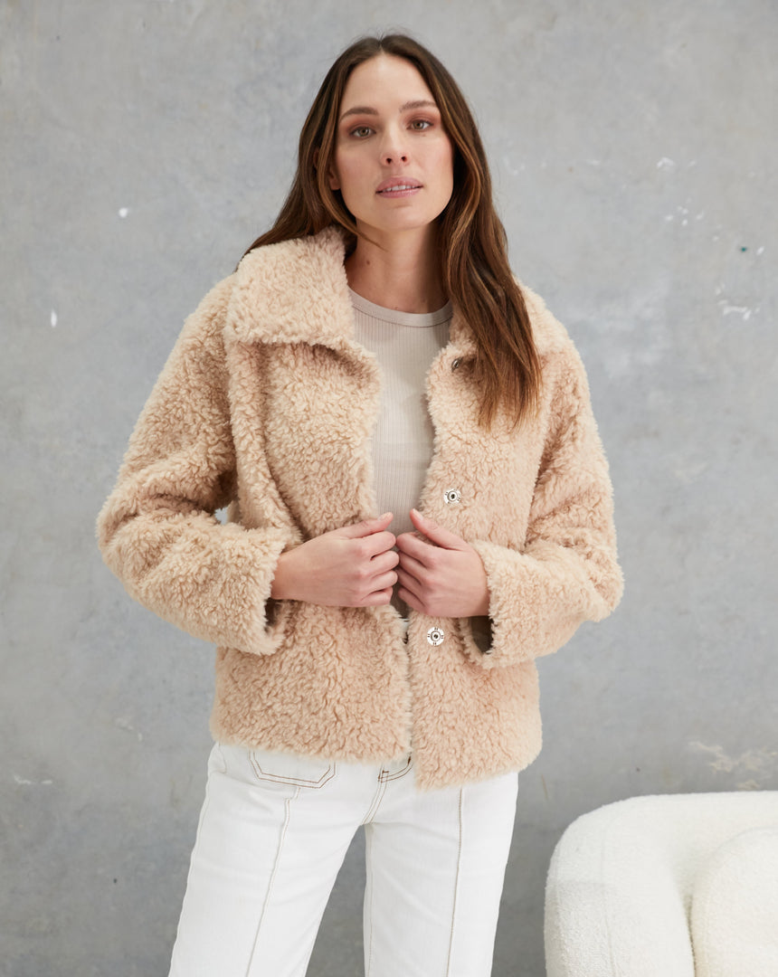 Kira Wool Teddy Jacket  Sand