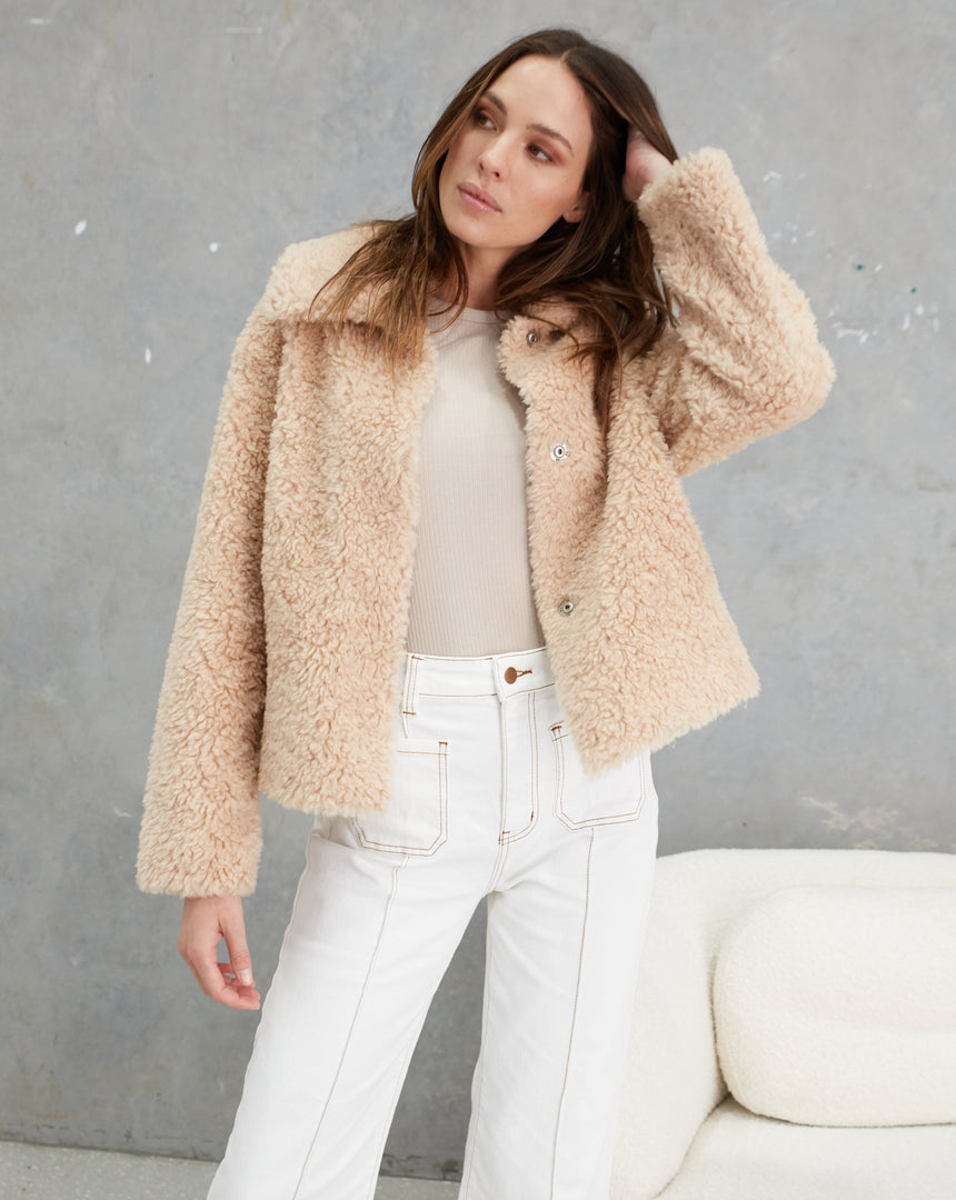 Kira Wool Teddy Jacket  Sand