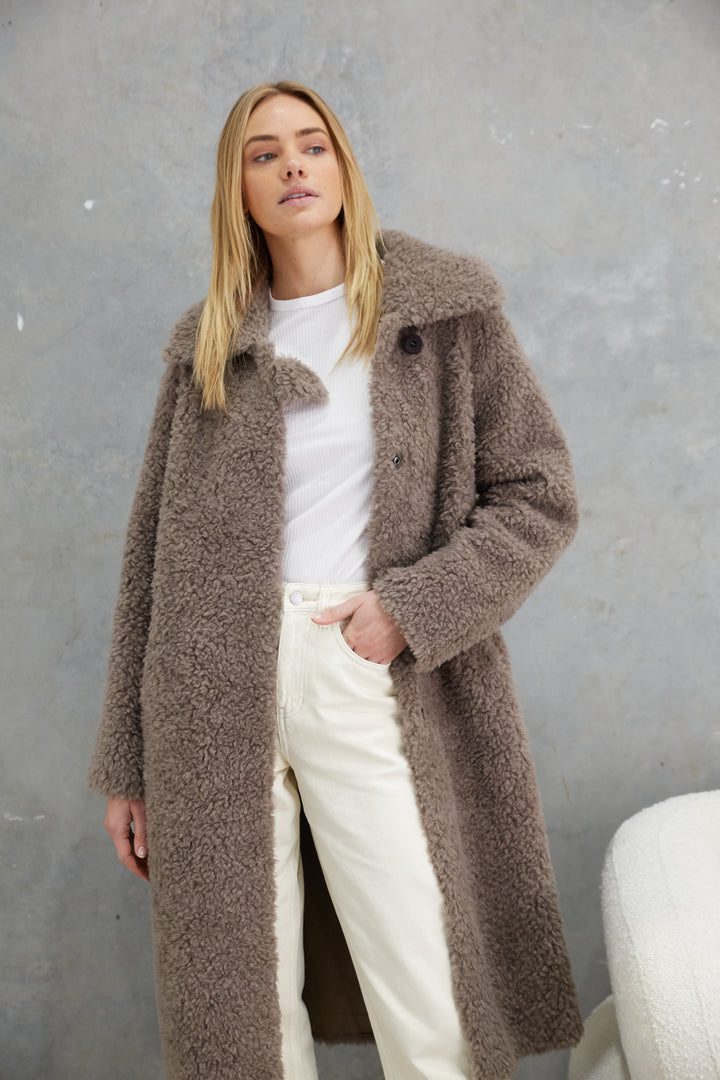 Annika Wool Teddy Coat  Mushroom
