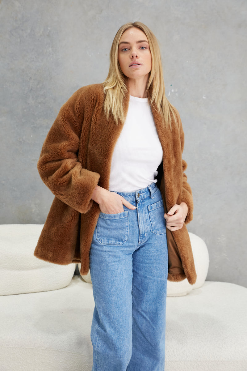 Matilda Wool Teddy Coat Cinnamon – Birds of a Feather Couture