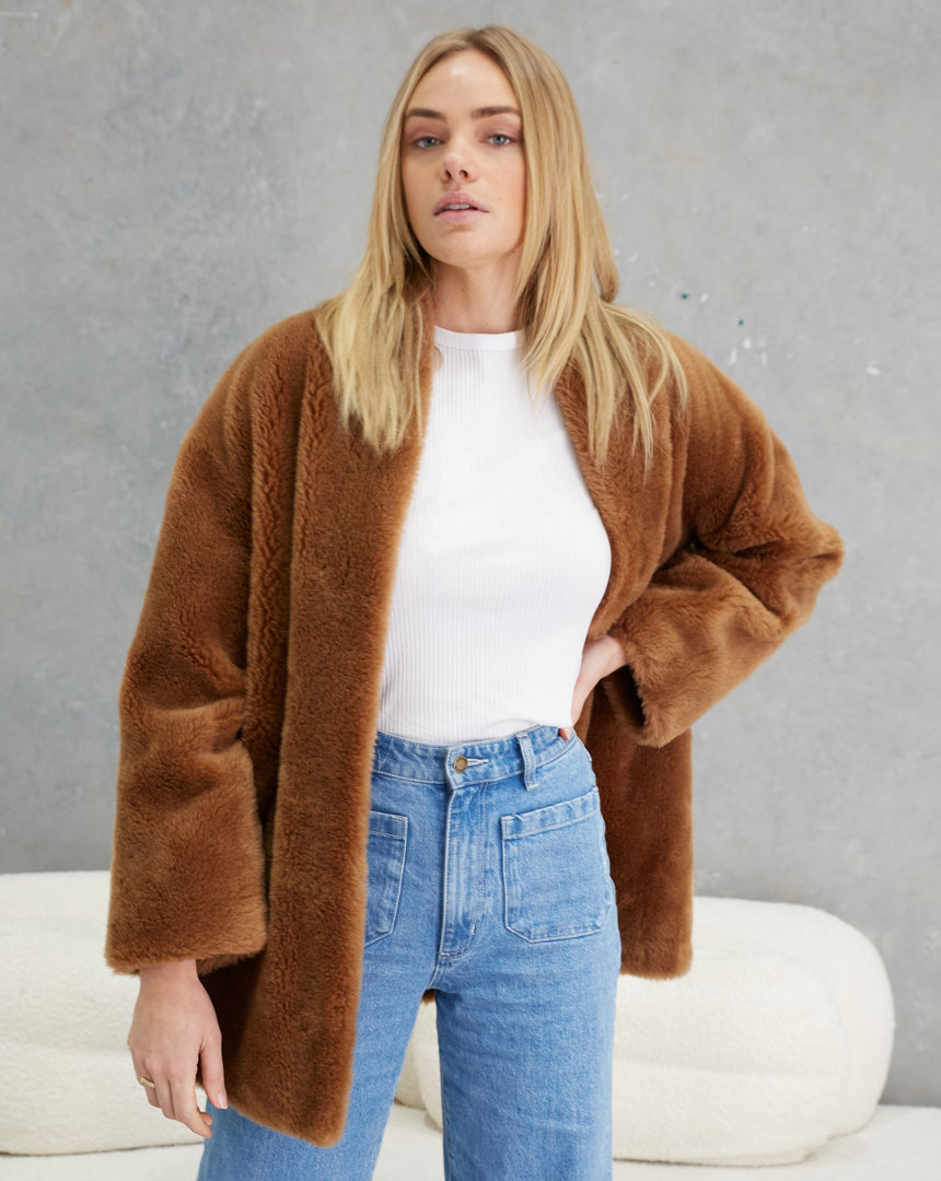 Matilda Wool Teddy Coat  Cinnamon
