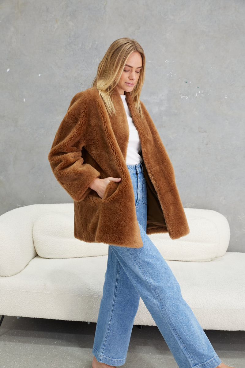 Matilda Wool Teddy Coat Cinnamon – Birds of a Feather Couture