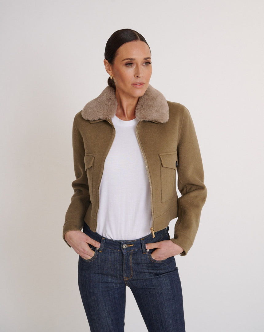 Lucia Wool Cropped Jacket Khaki