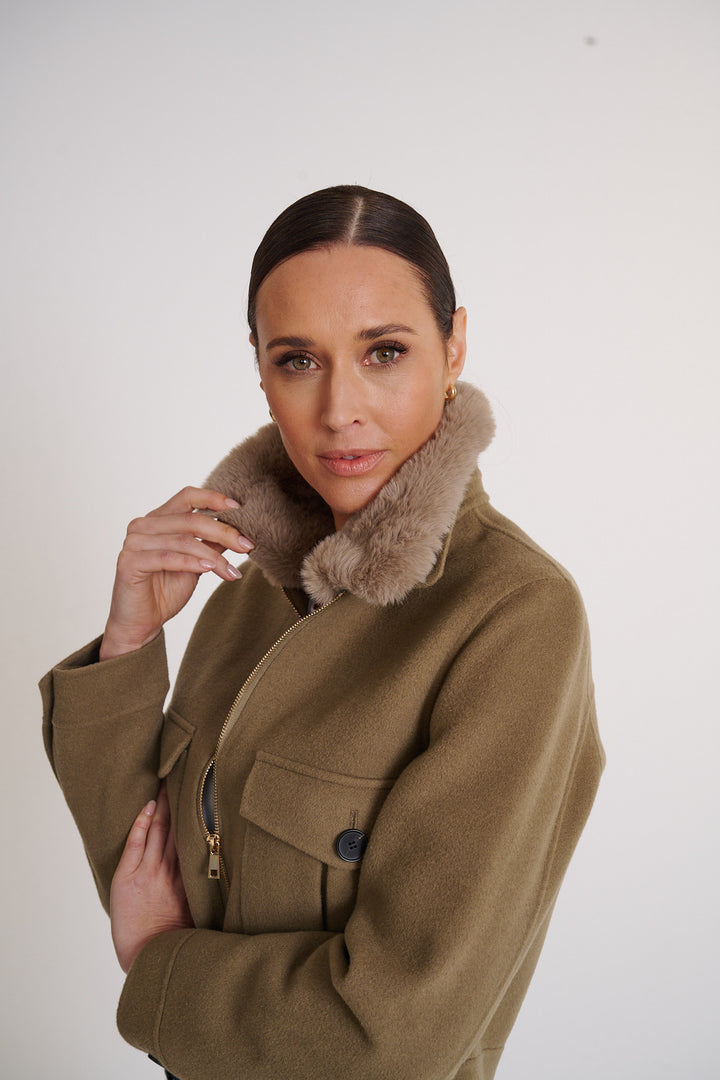 Lucia Wool Cropped Jacket Khaki