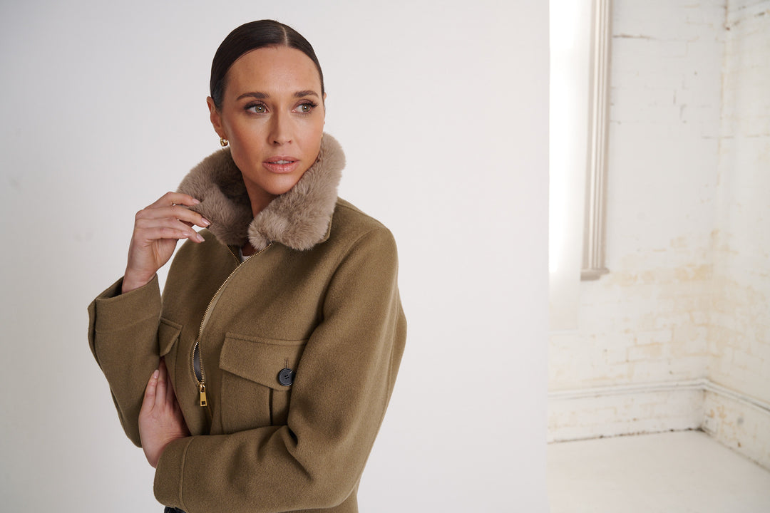 Lucia Wool Cropped Jacket Khaki