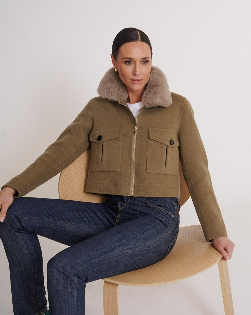 Lucia Wool Cropped Jacket Khaki