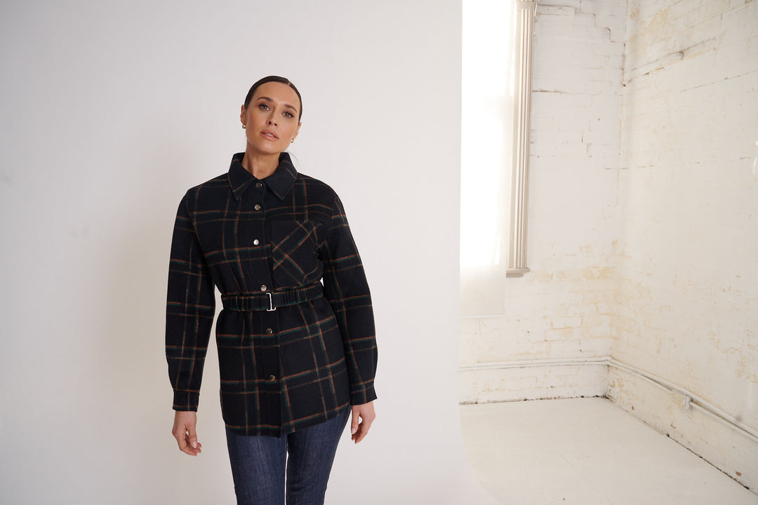 Lyra Shacket Black & Rust Plaid
