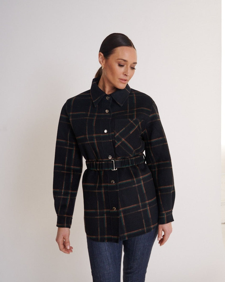 Lyra Shacket Black & Rust Plaid