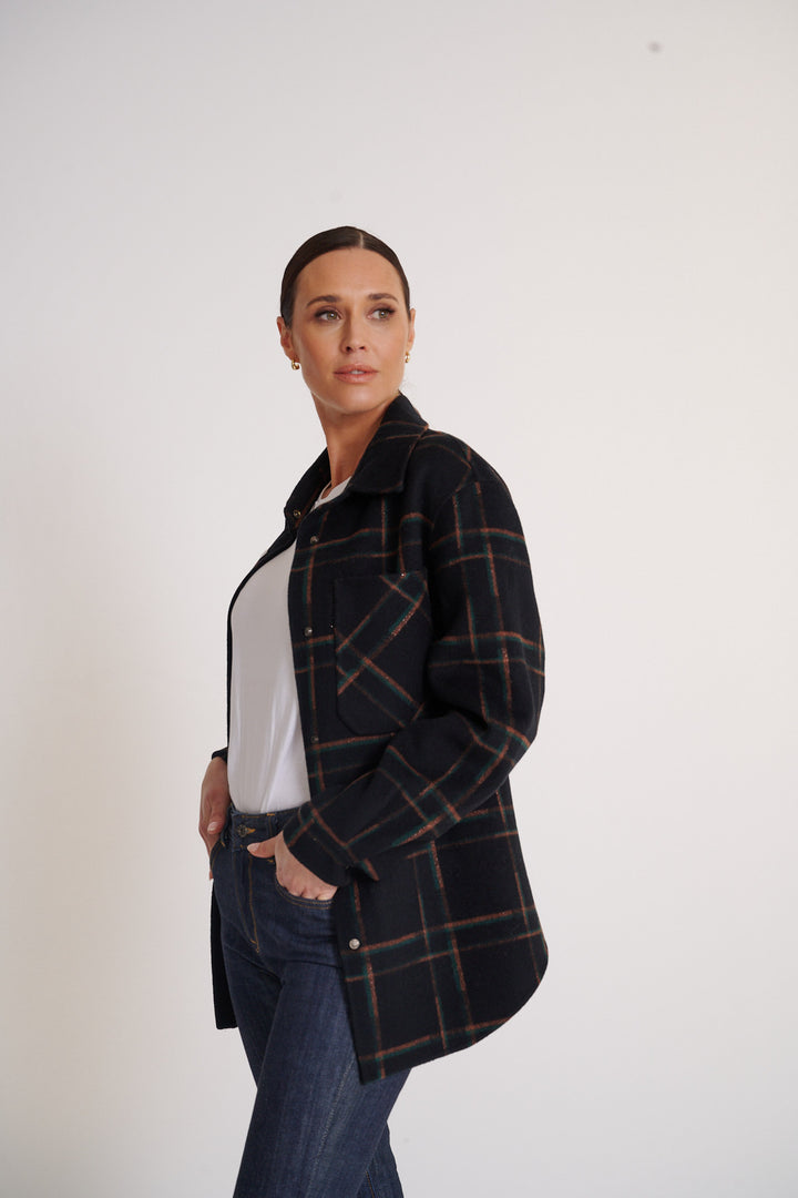 Lyra Shacket Black & Rust Plaid