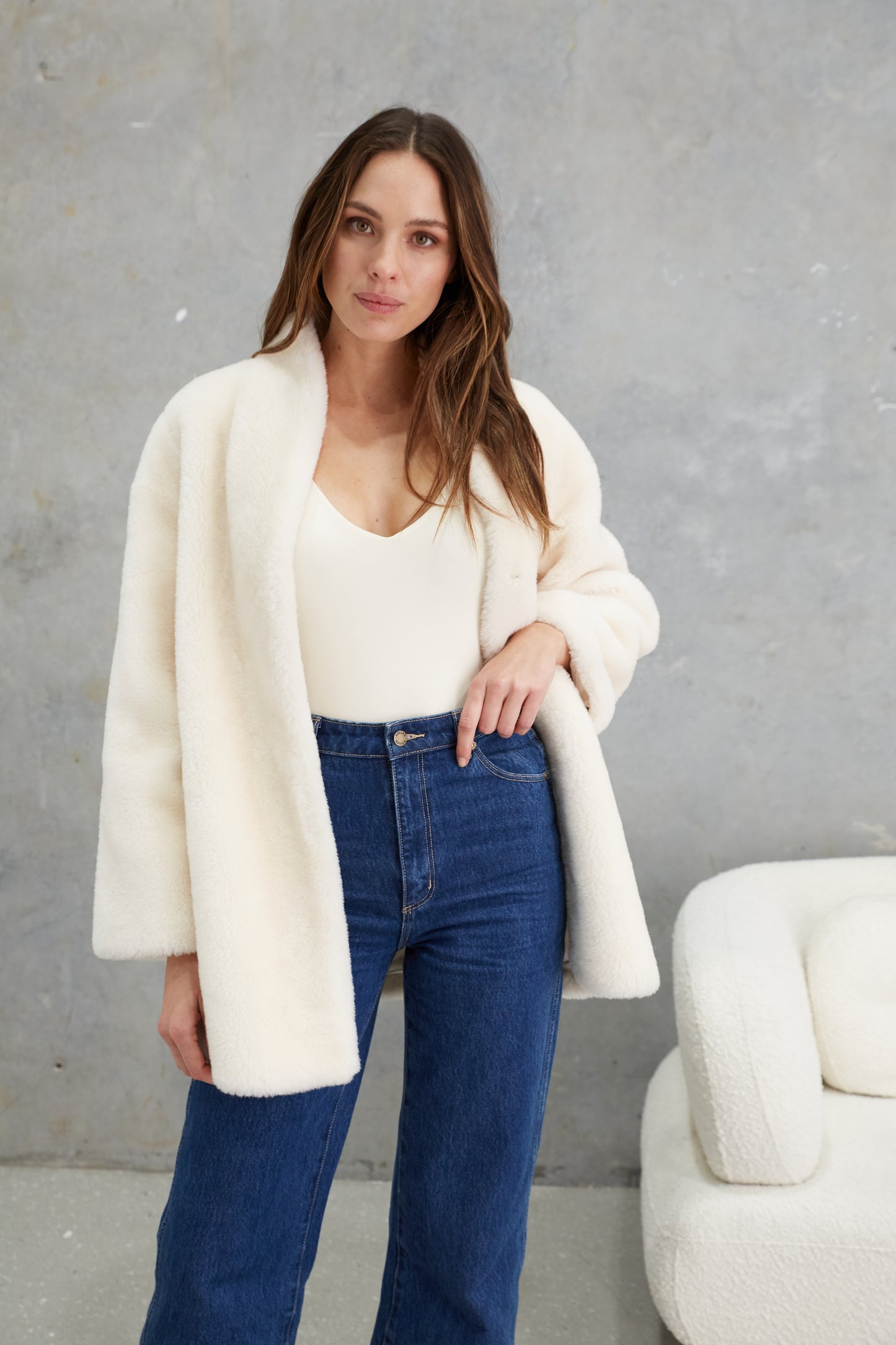 Matilda Wool Teddy Coat  Winter White