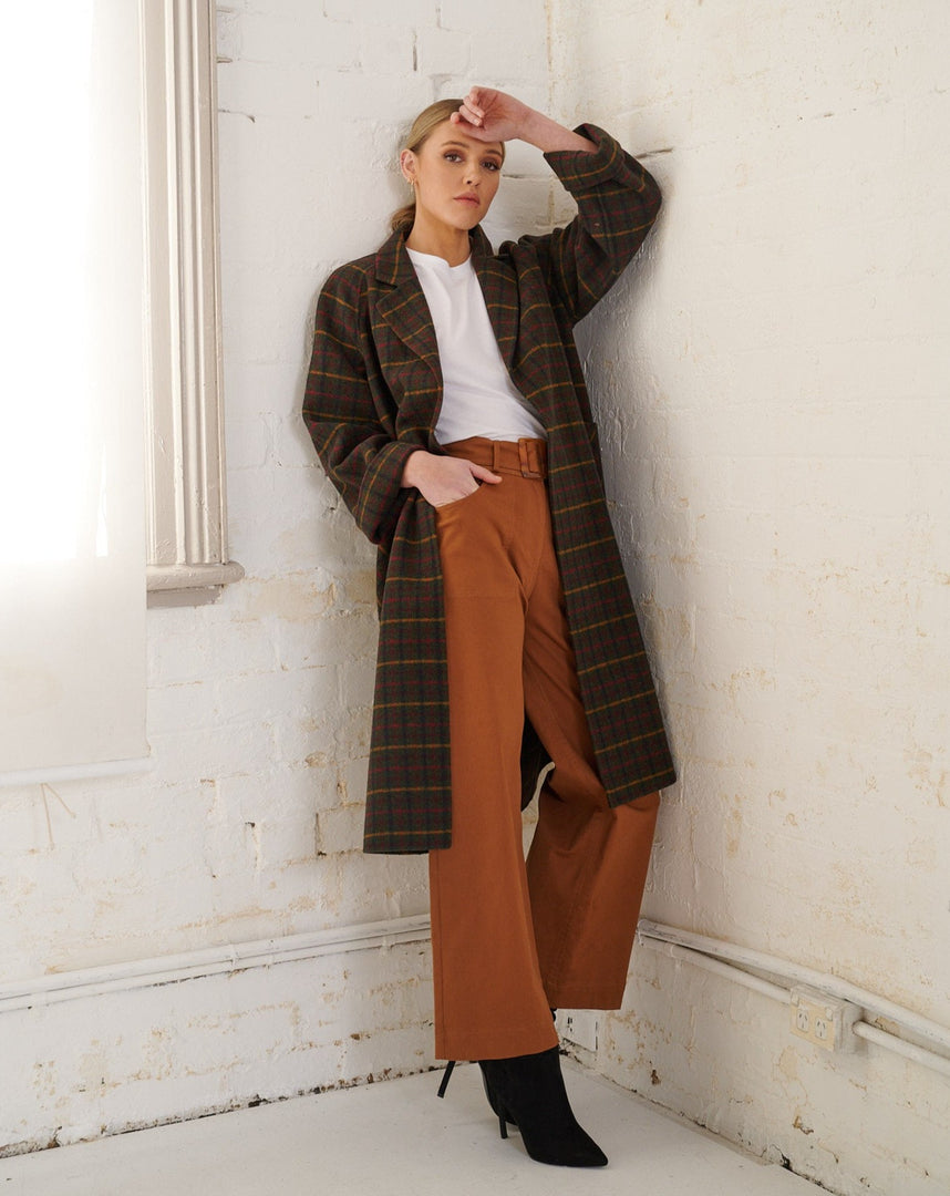 Celine Wool Coat Olive Check