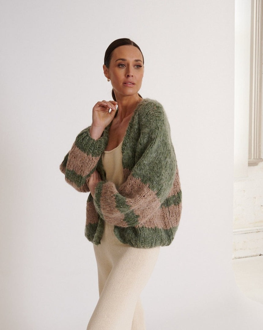 Mabel Chunky Knit Cardigan  Khaki Beige
