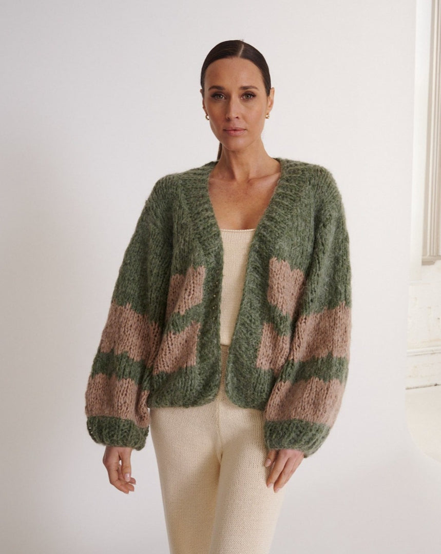 Mabel Chunky Knit Cardigan  Khaki Beige