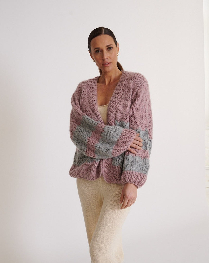 Mabel Chunky Knit Cardigan  Lavender Blush Silver