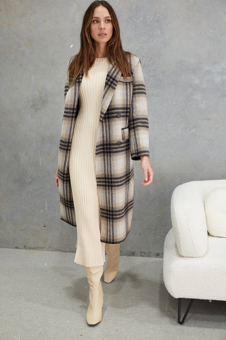 Marcella Alpaca Wool Coat  Check
