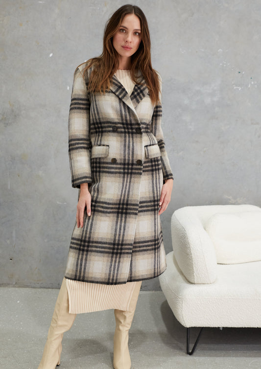 Marcella Alpaca Wool Coat  Check