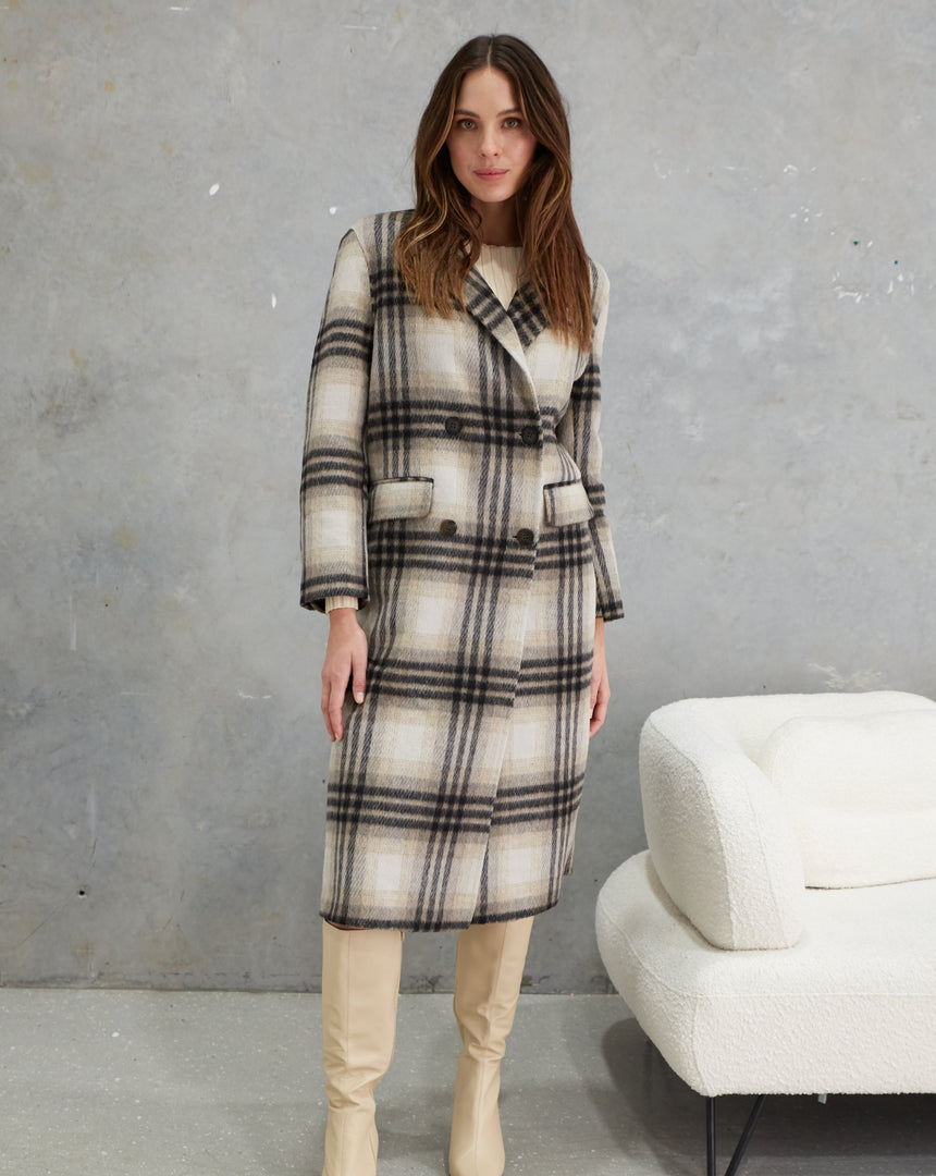Marcella Alpaca Wool Coat  Check