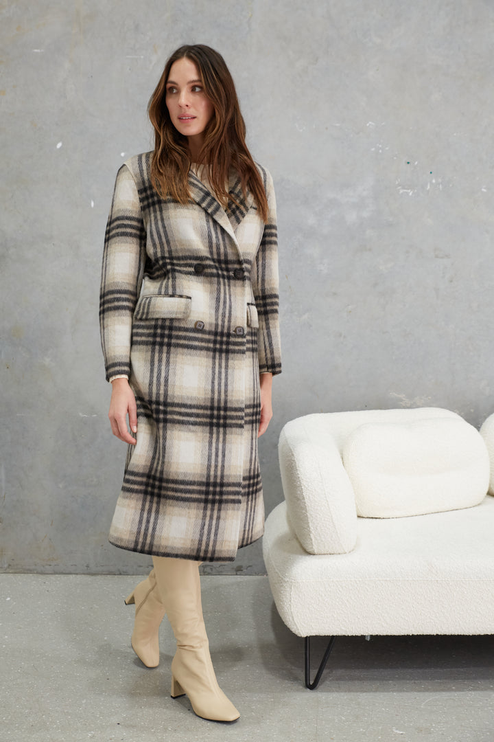 Marcella Alpaca Wool Coat  Check