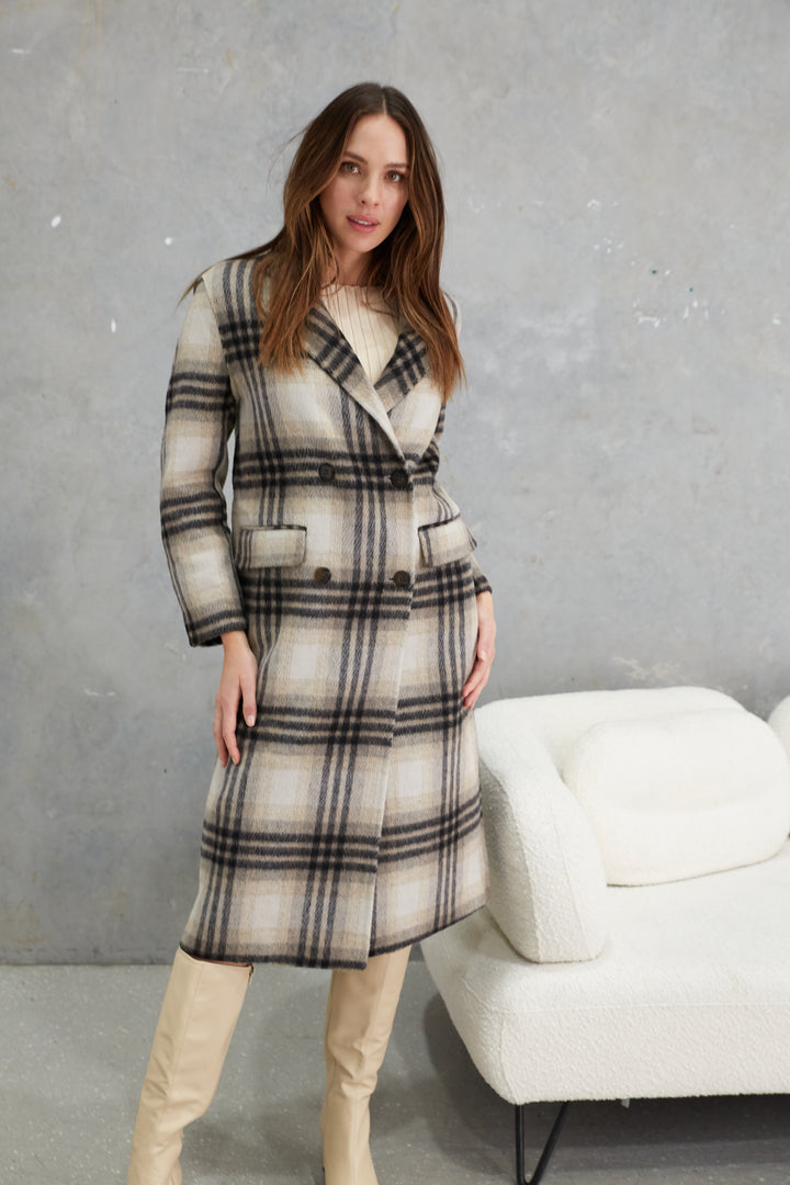 Marcella Alpaca Wool Coat  Check
