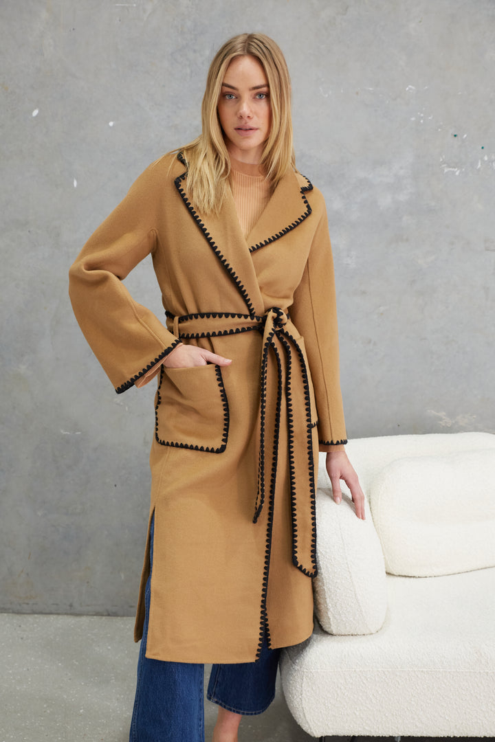 Celeste Wool Coat  Saddle