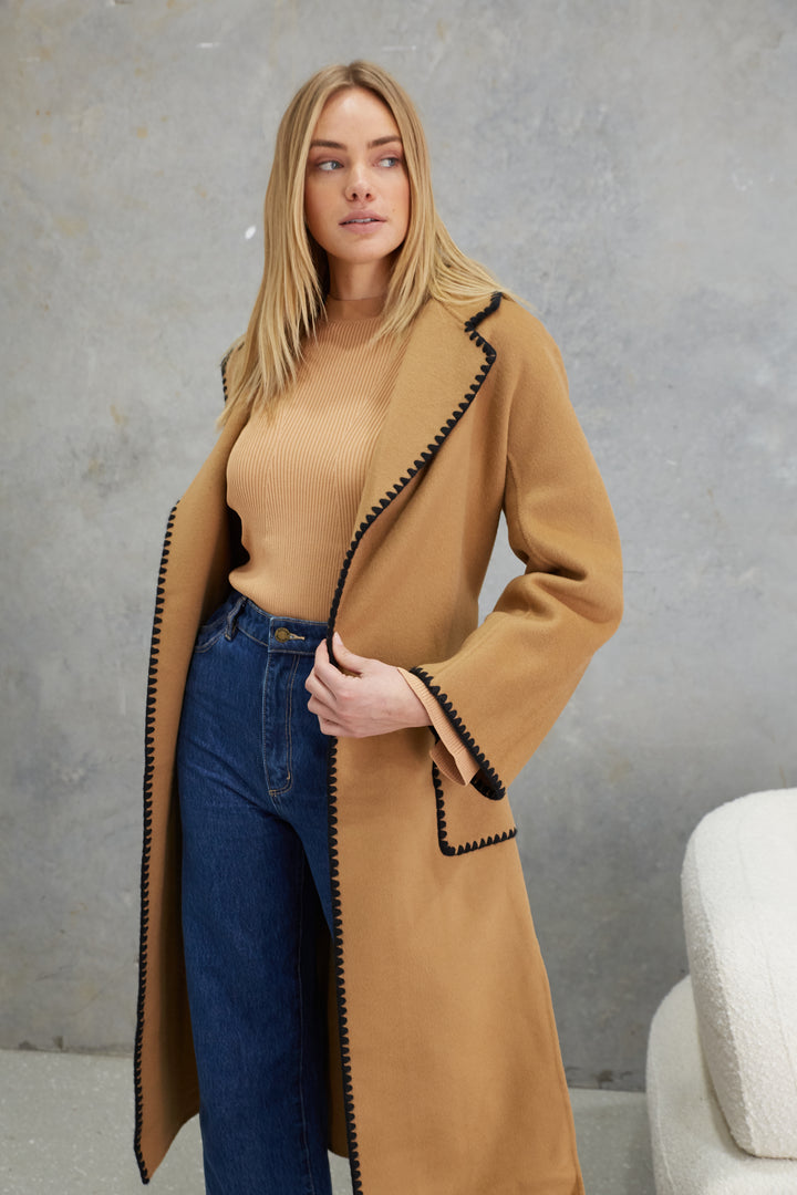 Celeste Wool Coat  Saddle