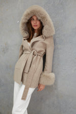 Load image into Gallery viewer, Phoenix Wool Faux Fur Hood Jacket  Beige
