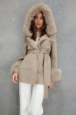 Load image into Gallery viewer, Phoenix Wool Faux Fur Hood Jacket  Beige

