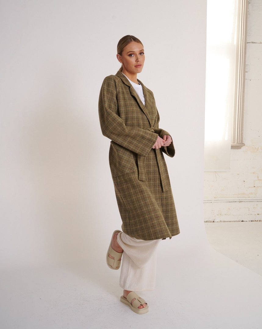 Celine Wool Coat Khaki Check