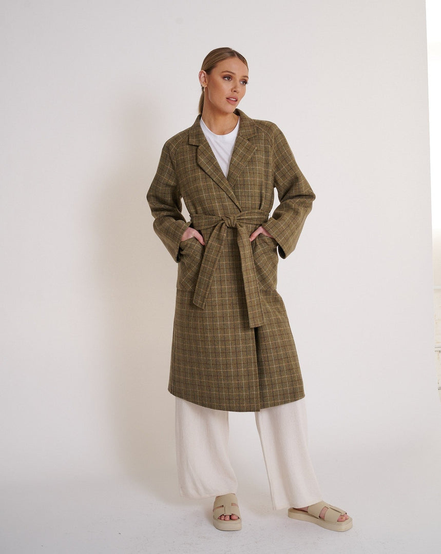 Celine Wool Coat Khaki Check