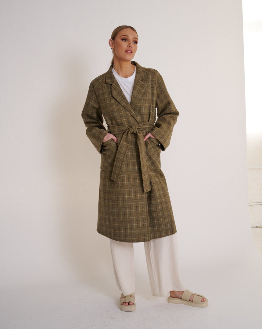 Celine Wool Coat Khaki Check