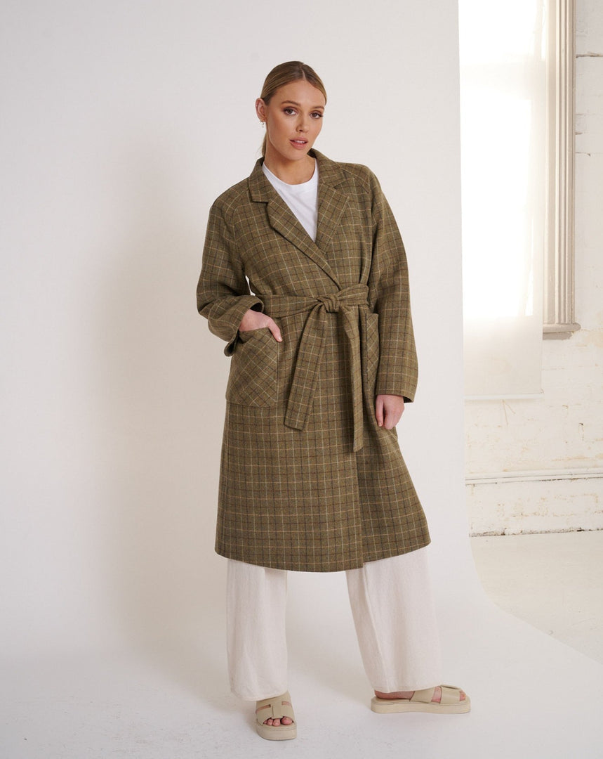 Celine Wool Coat Khaki Check