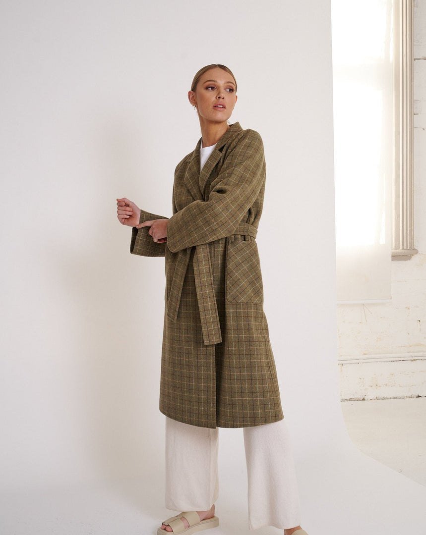 Celine Wool Coat Khaki Check