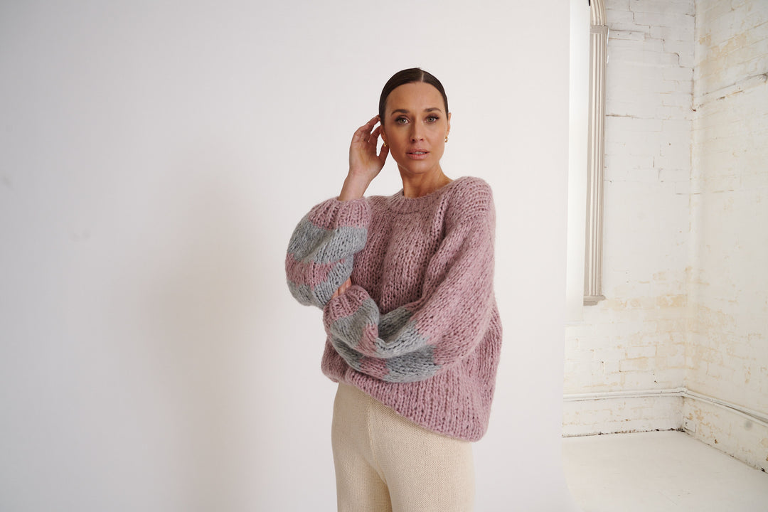 Izara Chunky Knit  Lavender Blush Silver