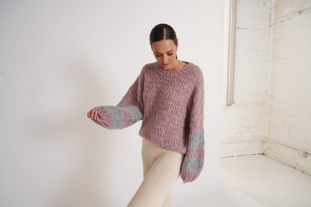 Izara Chunky Knit  Lavender Blush Silver