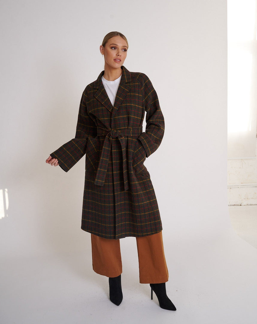 Celine Wool Coat Olive Check