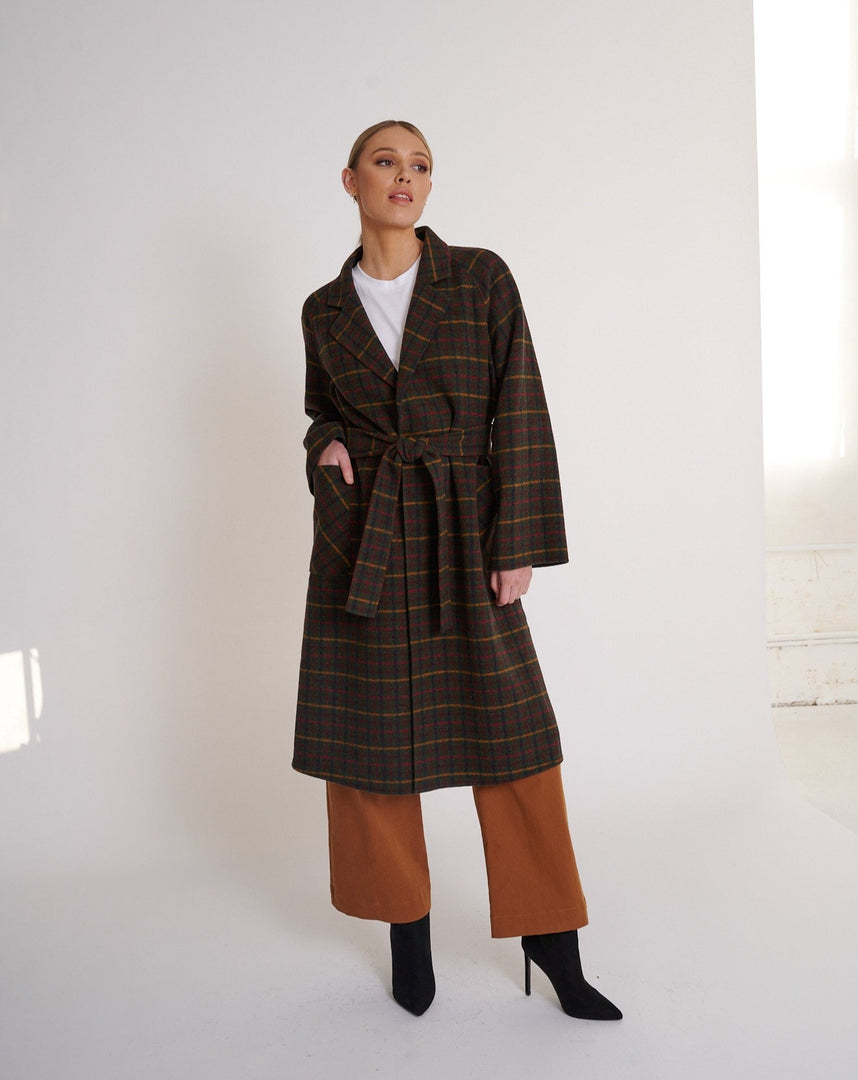 Celine Wool Coat Olive Check