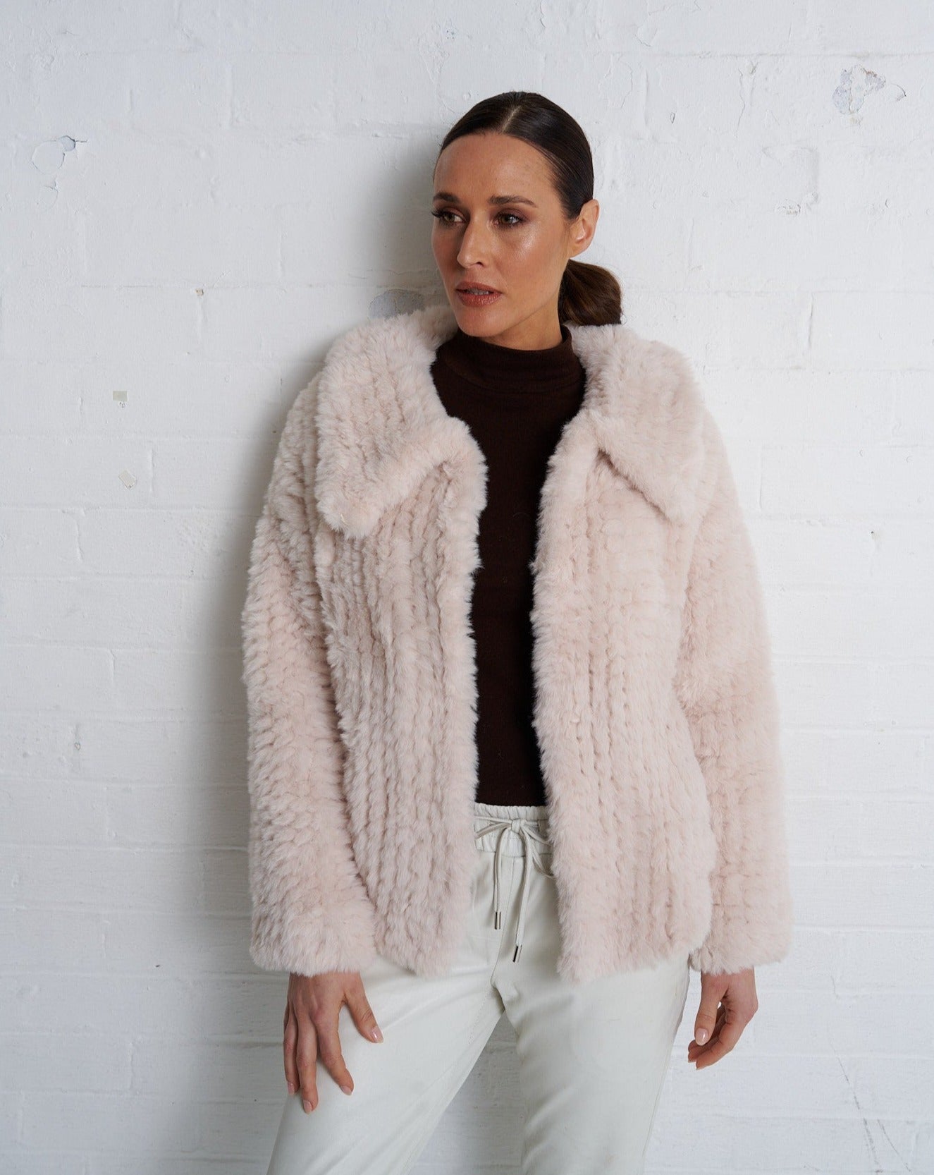 Leola Faux Fur knit Jacket Stone