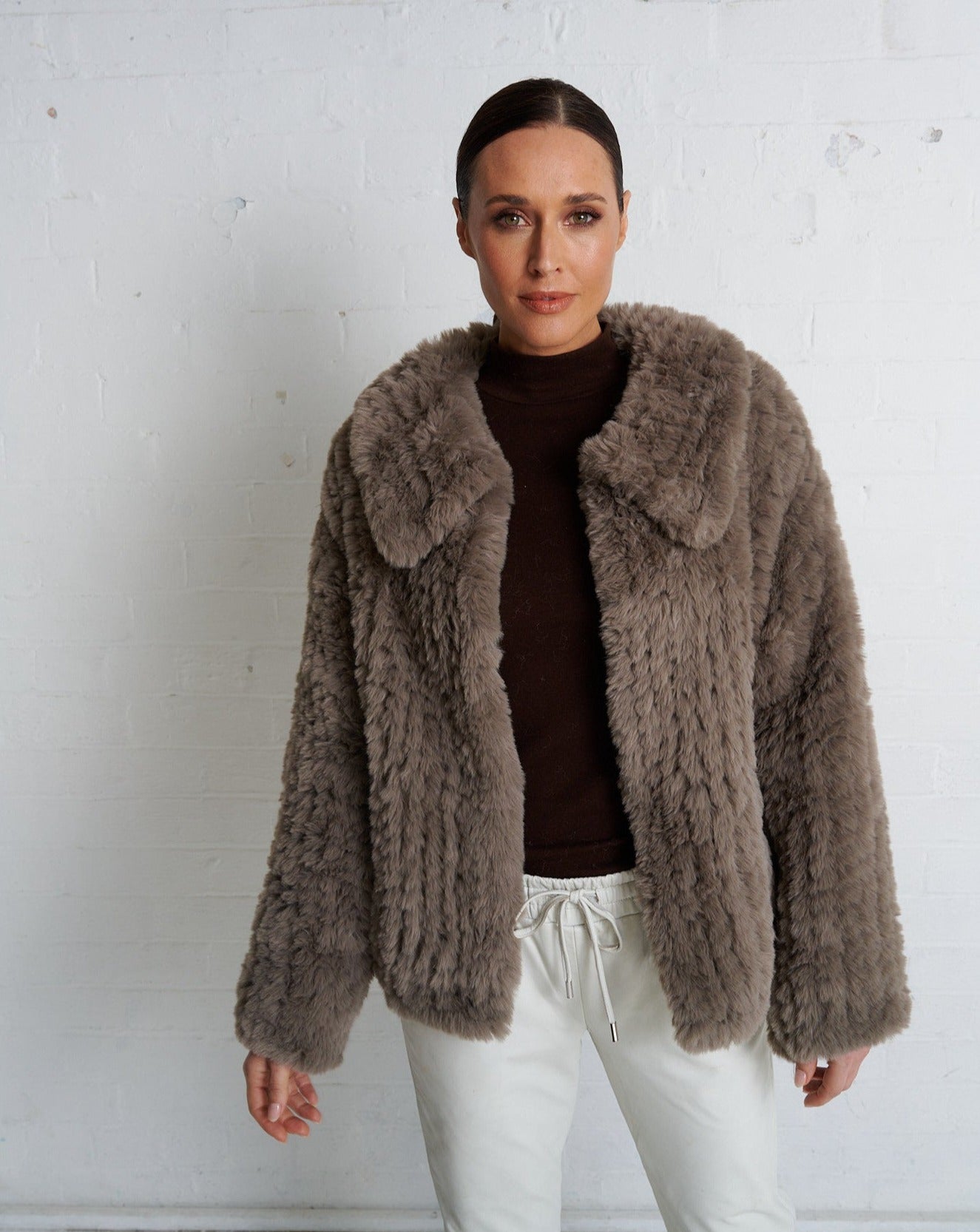 Leola Faux Fur knit Jacket Mushroom