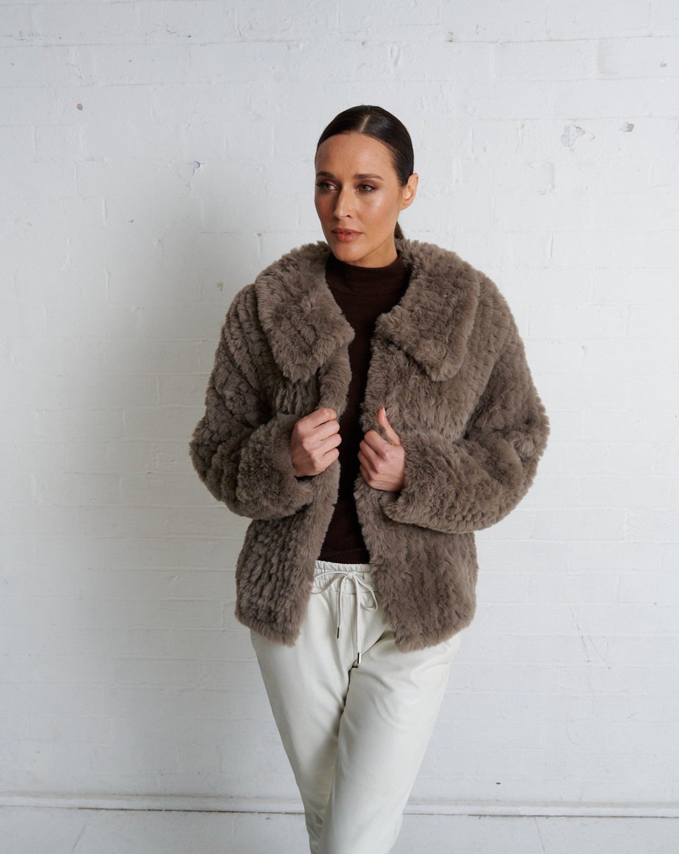 Grey faux fur teddy on sale jacket