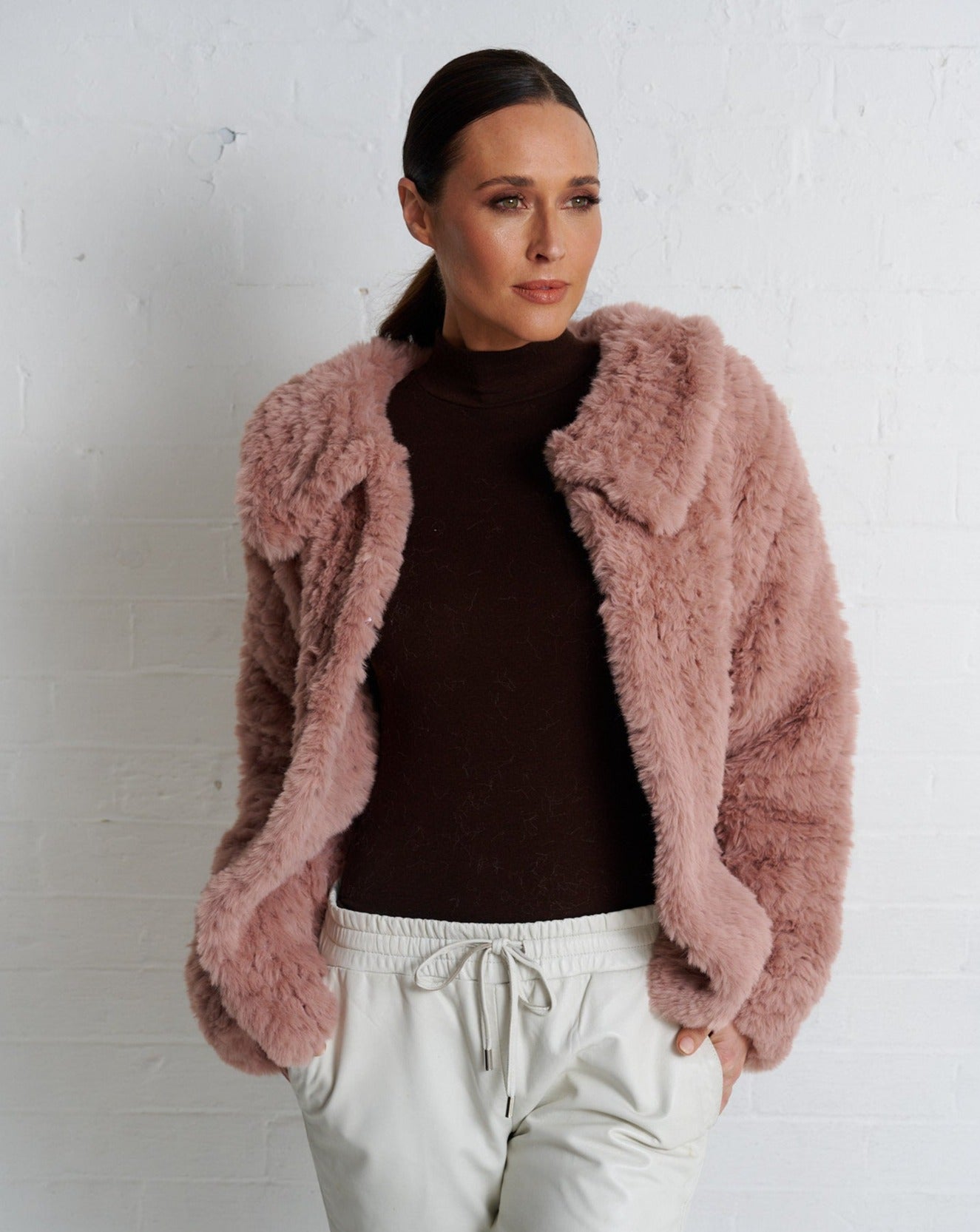 Leola Faux Fur knit Jacket Rose