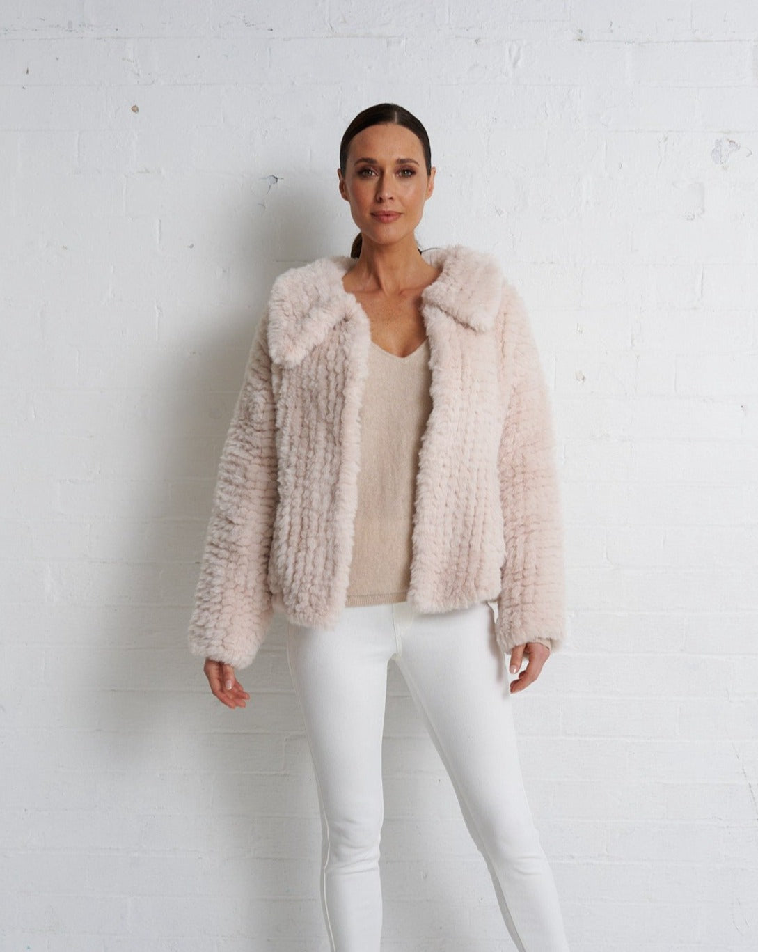 Leola Faux Fur knit Jacket Stone