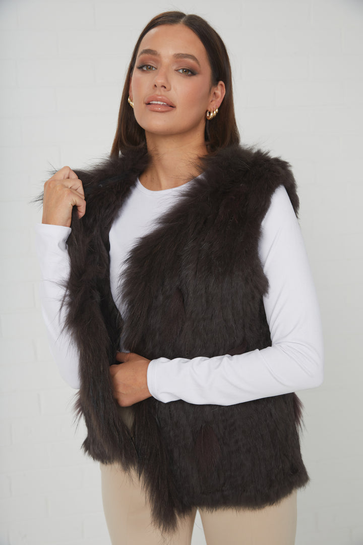 Lady Luxe Fur Vest Chocolate