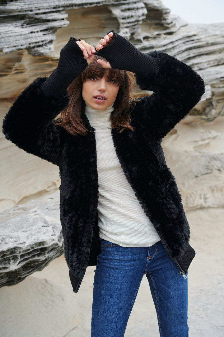 Faux Fur Bomber  Black