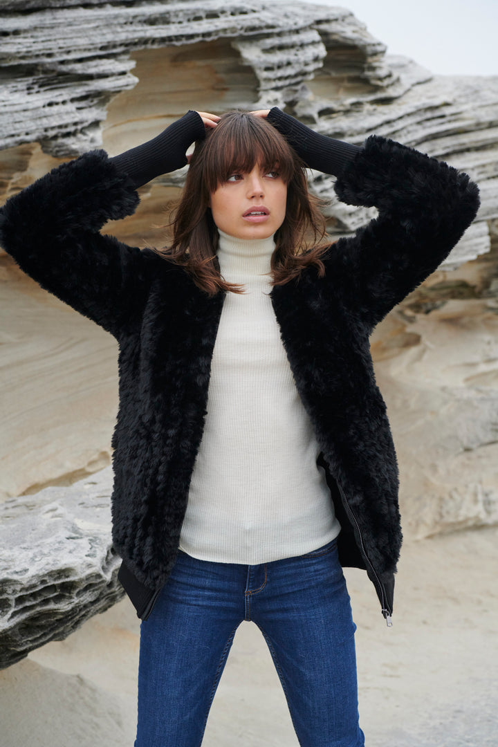 Faux Fur Bomber  Black