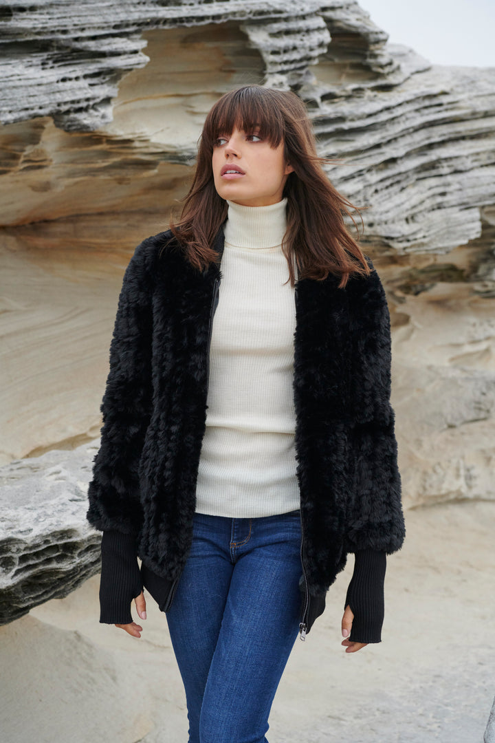 Faux Fur Bomber  Black