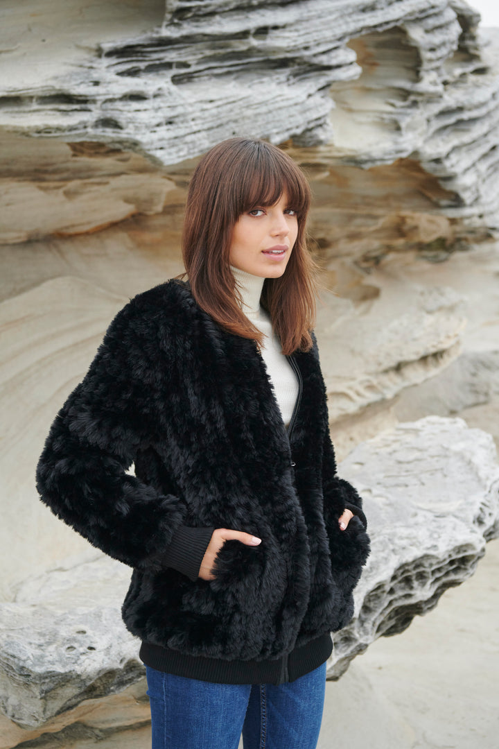 Faux Fur Bomber  Black