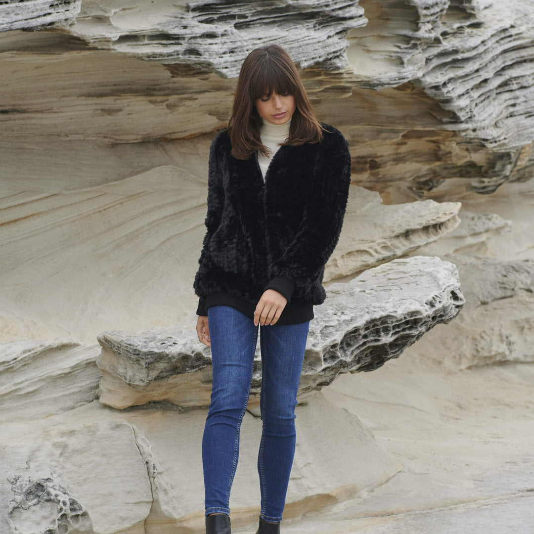 Faux Fur Bomber  Black